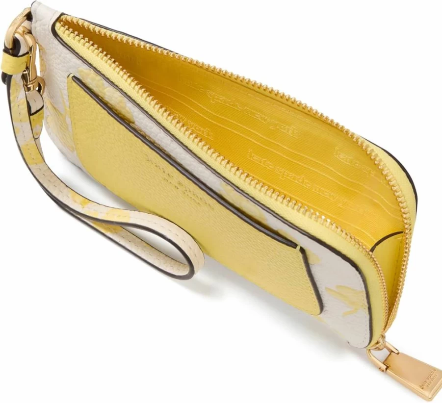 Kate Spade New York Ava Leather Wristlet Card Holder - Multi Color Embossed Floral Design