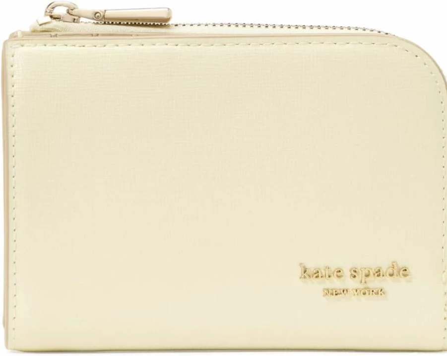 Kate Spade New York Devin Small Leather Wallet in Sweet Cream | Saffiano Compact Wristlet for Women