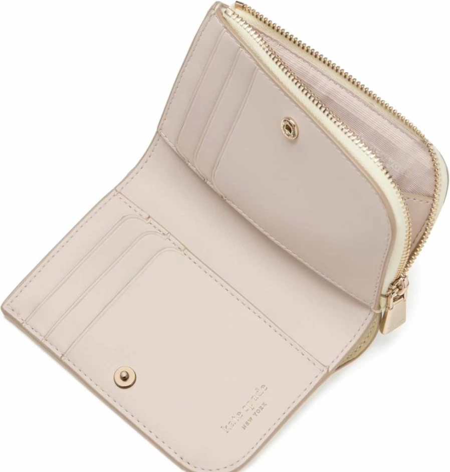 Kate Spade New York Devin Small Leather Wallet in Sweet Cream | Saffiano Compact Wristlet for Women