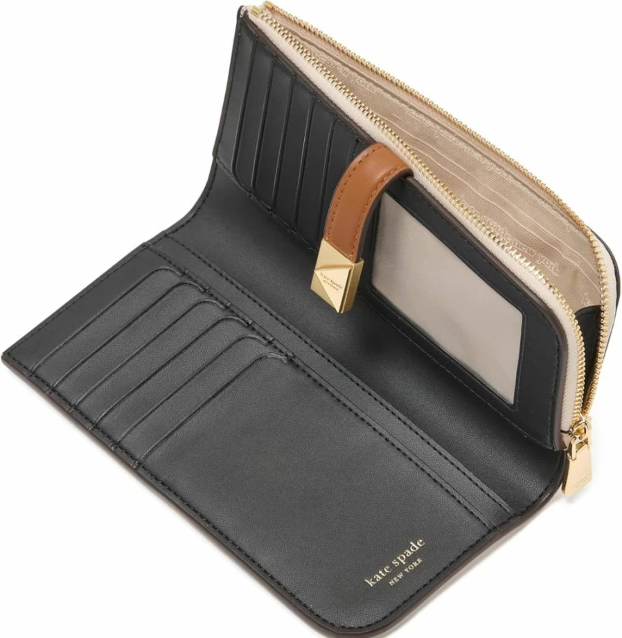 Kate Spade New York Deco Quilted Leather Wallet for Women - Stylish Compact Card Holder with Zip Pocket