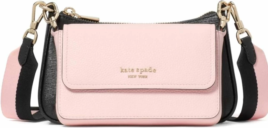 Kate Spade New York Pastry Pink Leather Crossbody Bag, Colorblock Double Up Pebbled Design