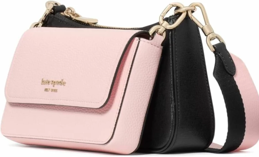Kate Spade New York Pastry Pink Leather Crossbody Bag, Colorblock Double Up Pebbled Design