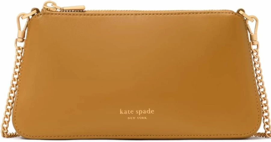 Kate Spade New York Grace Leather Crossbody Bag in Curry – Stylish Fine Grain Leather Pochette Handbag