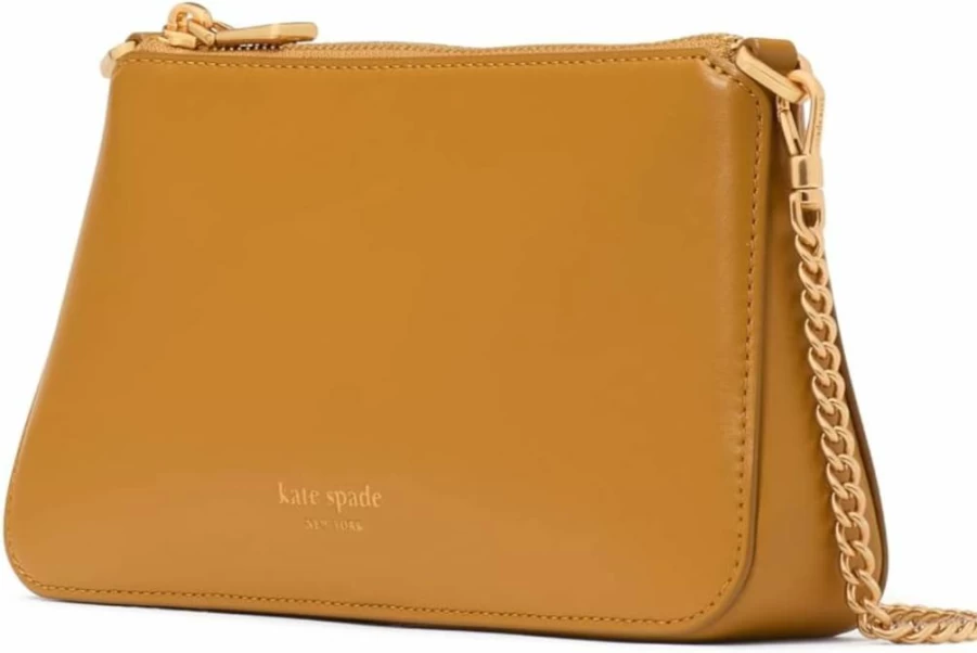 Kate Spade New York Grace Leather Crossbody Bag in Curry – Stylish Fine Grain Leather Pochette Handbag