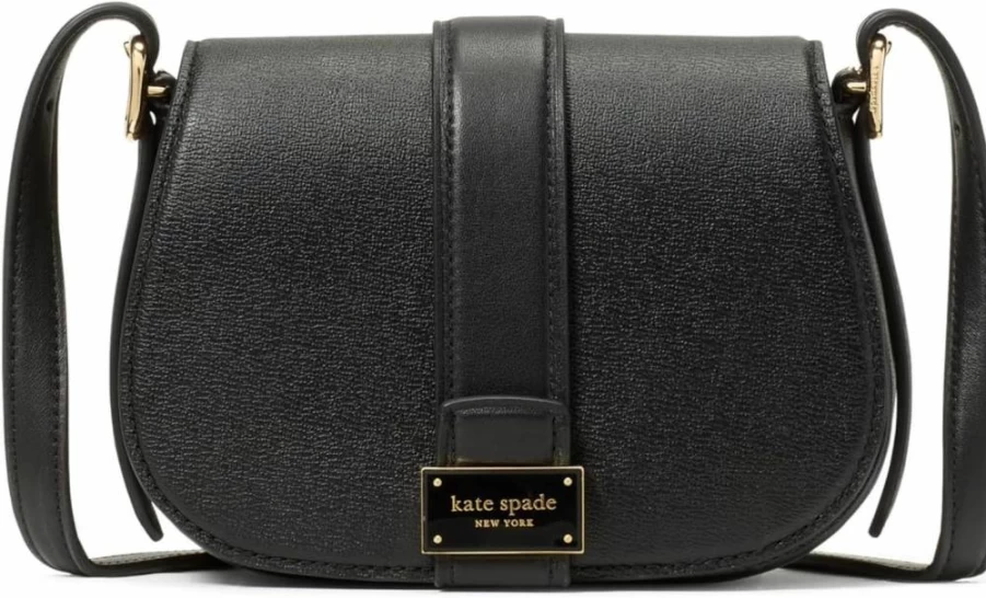 Kate Spade New York Black Nouveau Textured Leather Mini Saddle Bag for Women