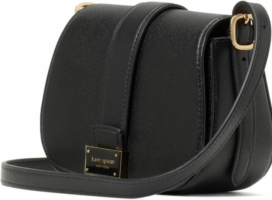 Kate Spade New York Black Nouveau Textured Leather Mini Saddle Bag for Women