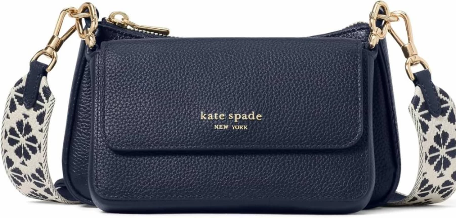 Kate Spade New York Double Up Crossbody Bag - Pebbled Leather with Web Strap for Women