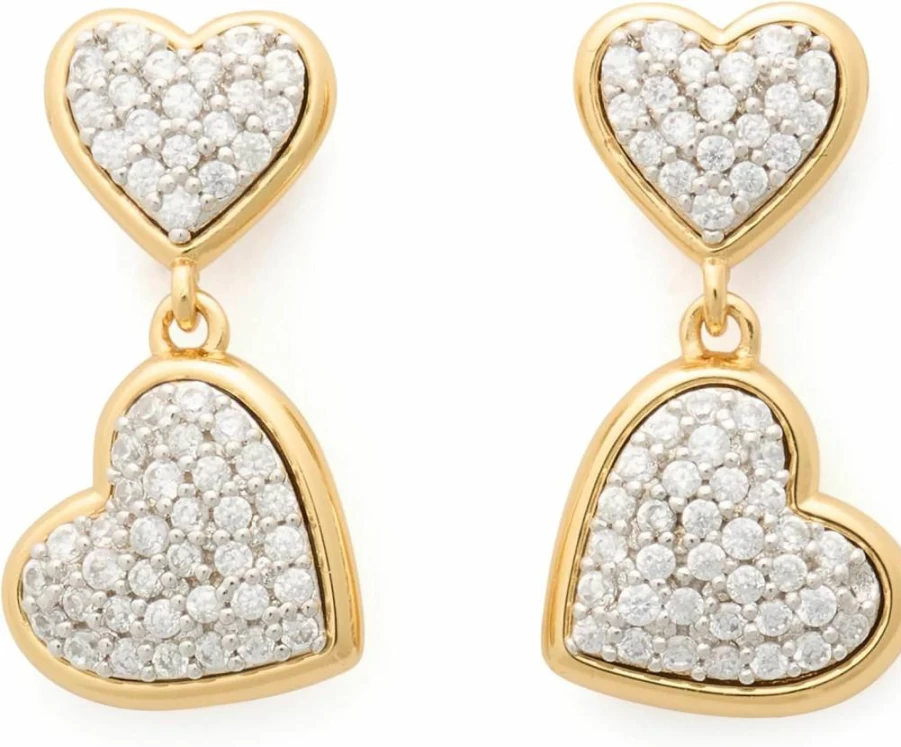 Kate Spade New York Heart Stud Earrings with Pave Rhinestones | Elegant Gold-Tone Studs for Women