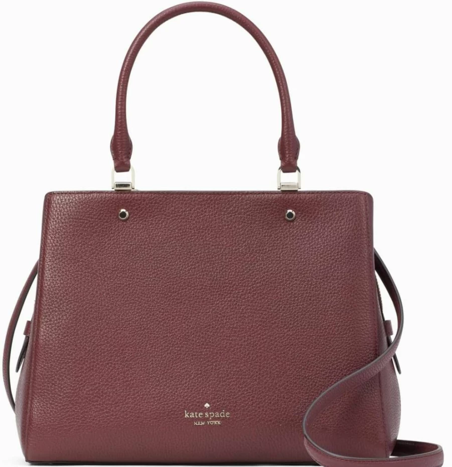 Kate Spade New York Leila Medium Leather Satchel Bag, Triple Compartment, Blackberry Preserves Color, Pebbled Texture