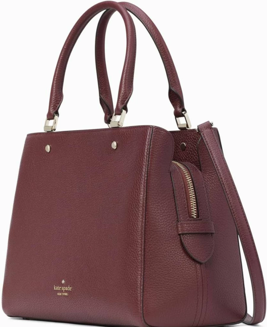 Kate Spade New York Leila Medium Leather Satchel Bag, Triple Compartment, Blackberry Preserves Color, Pebbled Texture