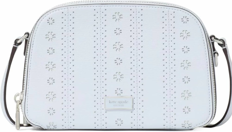 Kate Spade New York Serena Double Zip Crossbody Bag in Taro Milk, Pointelle Crossgrain Leather Dome Handbag