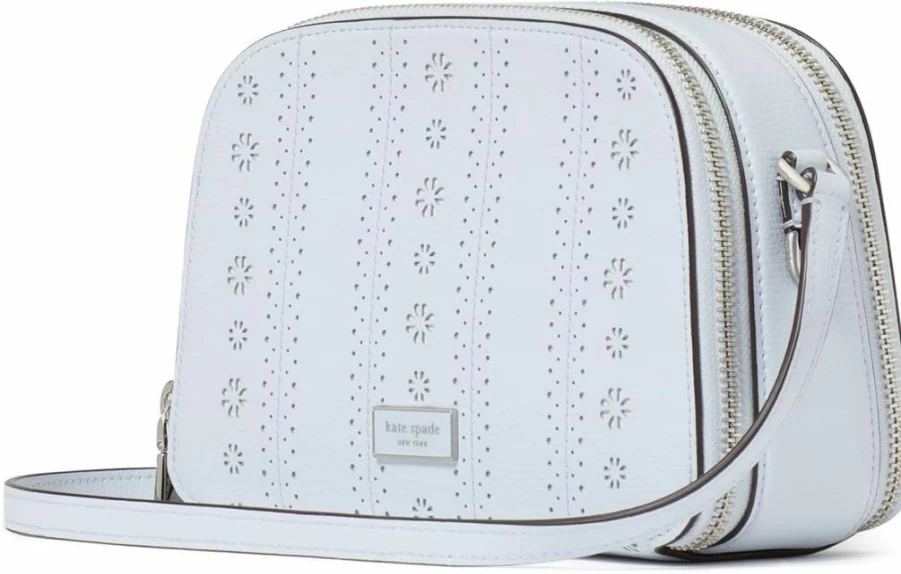 Kate Spade New York Serena Double Zip Crossbody Bag in Taro Milk, Pointelle Crossgrain Leather Dome Handbag