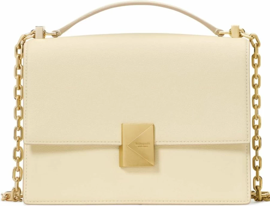Kate Spade New York Sweet Cream Leather Shoulder Bag with Chain Strap, Pebbled Deco Crossbody Purse for Women