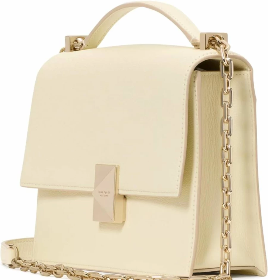 Kate Spade New York Sweet Cream Leather Shoulder Bag with Chain Strap, Pebbled Deco Crossbody Purse for Women