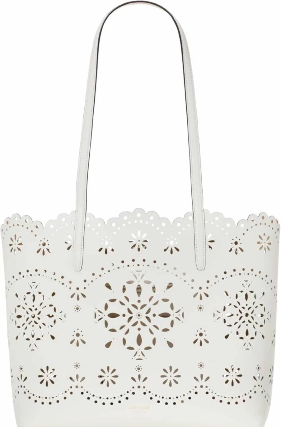 Kate Spade New York Large Leather Tote Bag - Do It All Spade Flower Perforated Design, Fine Grain Leather, Stylish Women's Handbag