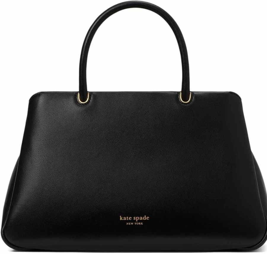 Kate Spade New York Grace Leather Medium Satchel Handbag for Women, Black Genuine Fine Grain Leather Purse, Stylish Shoulder Bag
