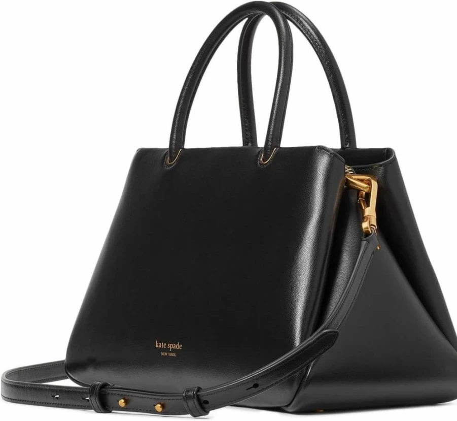 Kate Spade New York Grace Leather Medium Satchel Handbag for Women, Black Genuine Fine Grain Leather Purse, Stylish Shoulder Bag