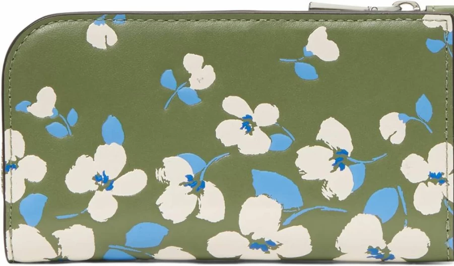 Kate Spade New York Devin Slim Bifold Wallet for Women, Embossed Floral Leather Cedar Stand Multi, Small Card Holder RFID