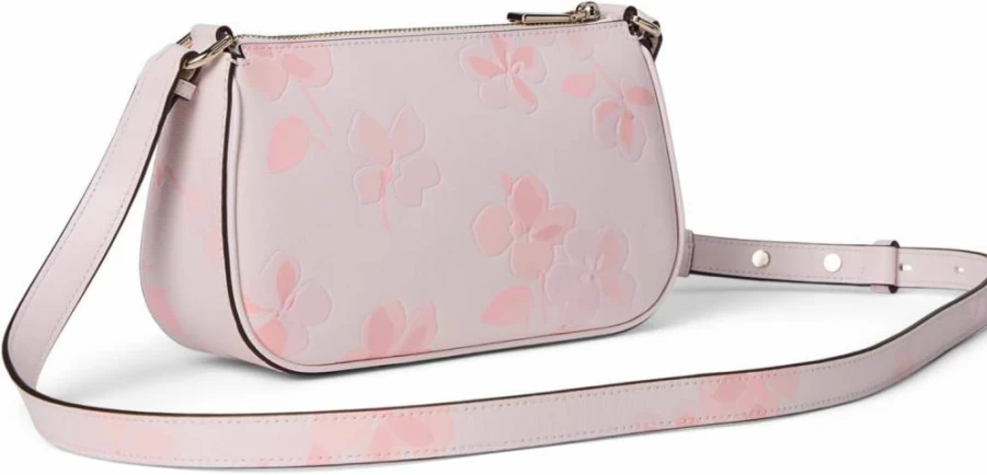 Kate Spade New York Bleecker Small Crossbody Bag in Blush Cloud Multi, Embossed Saffiano Leather with Spring Pansies Design