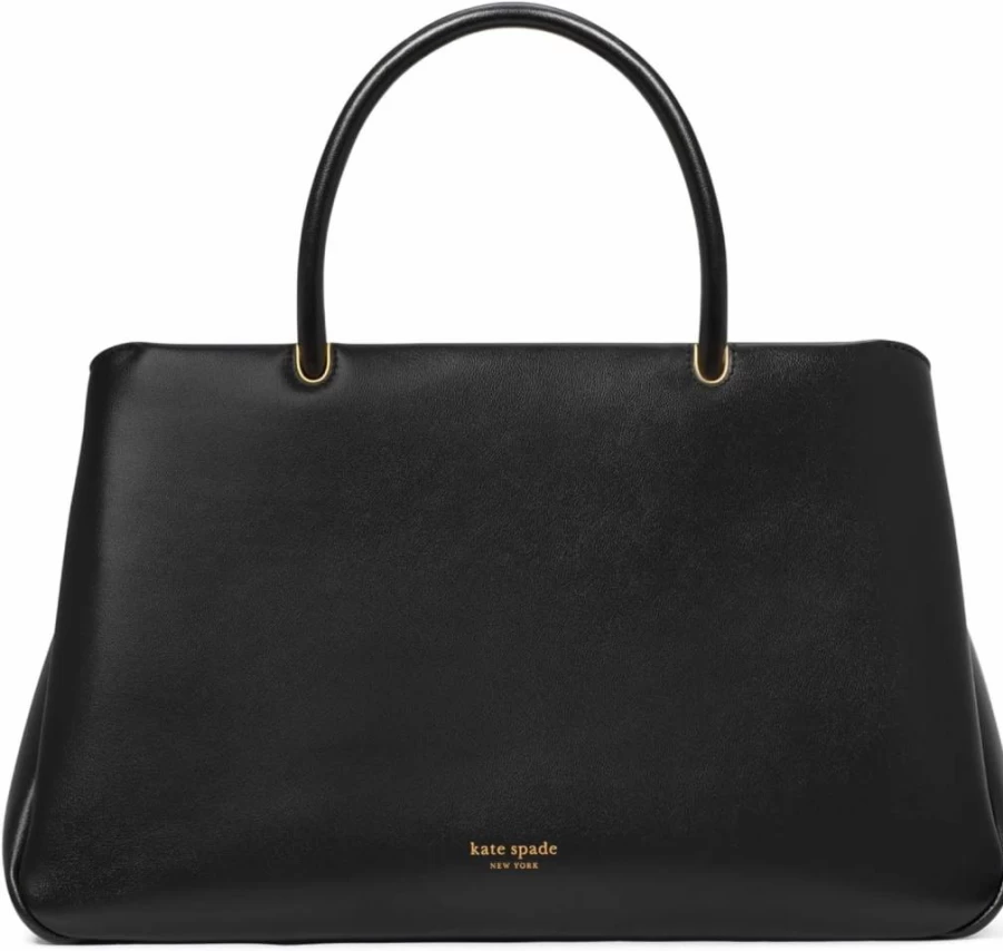 Kate Spade New York Grace Large Leather Satchel Handbag for Women, Black Genuine Fine Grain Leather Tote, Stylish Work & Travel Purse