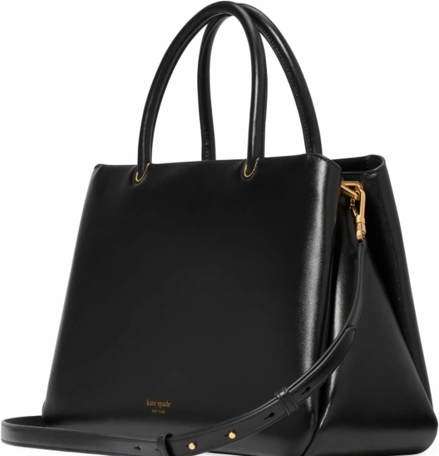 Kate Spade New York Grace Large Leather Satchel Handbag for Women, Black Genuine Fine Grain Leather Tote, Stylish Work & Travel Purse