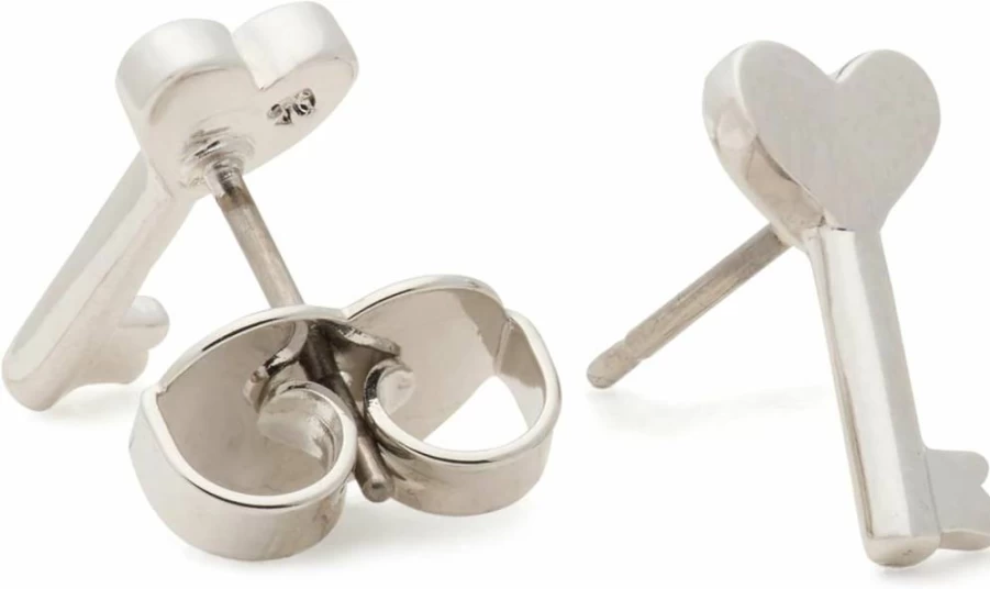 Kate Spade New York Heart Key Stud Earrings - Sterling Silver Rose Gold Plated Romantic Studs for Women