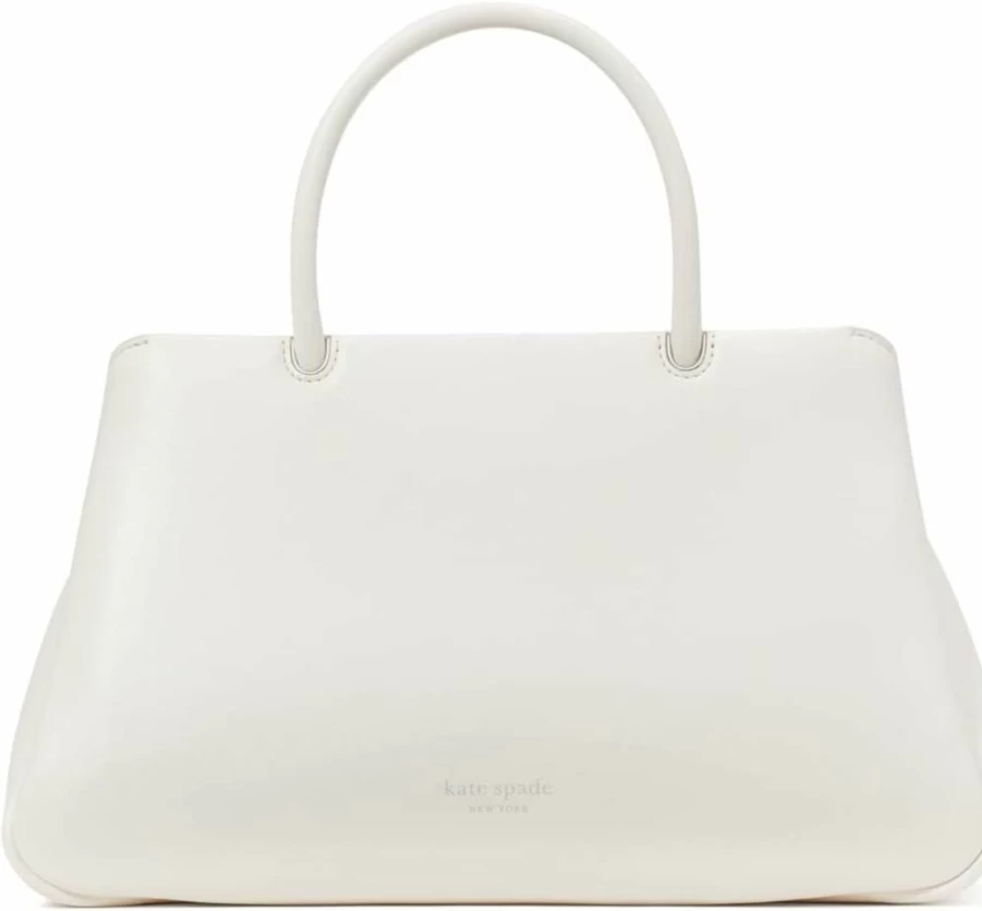 Kate Spade New York Grace Medium Leather Satchel Handbag in Cream | Fine Grain Leather Crossbody Bag for Women