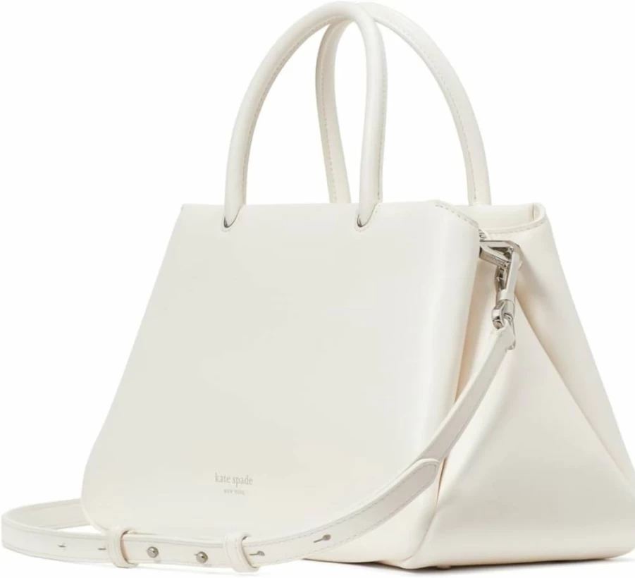 Kate Spade New York Grace Medium Leather Satchel Handbag in Cream | Fine Grain Leather Crossbody Bag for Women