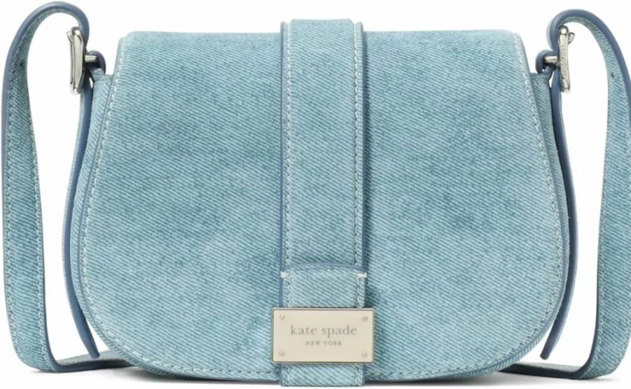 Kate Spade New York Mini Saddle Bag in Denim & Suede, Blue Multi Color Crossbody Purse