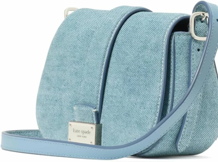 Kate Spade New York Mini Saddle Bag in Denim & Suede, Blue Multi Color Crossbody Purse