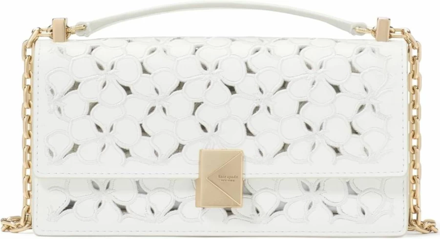 Kate Spade New York Deco Dot Leather Crossbody Bag with Chain Strap, Fine Grain Leather Shoulder Purse for Women