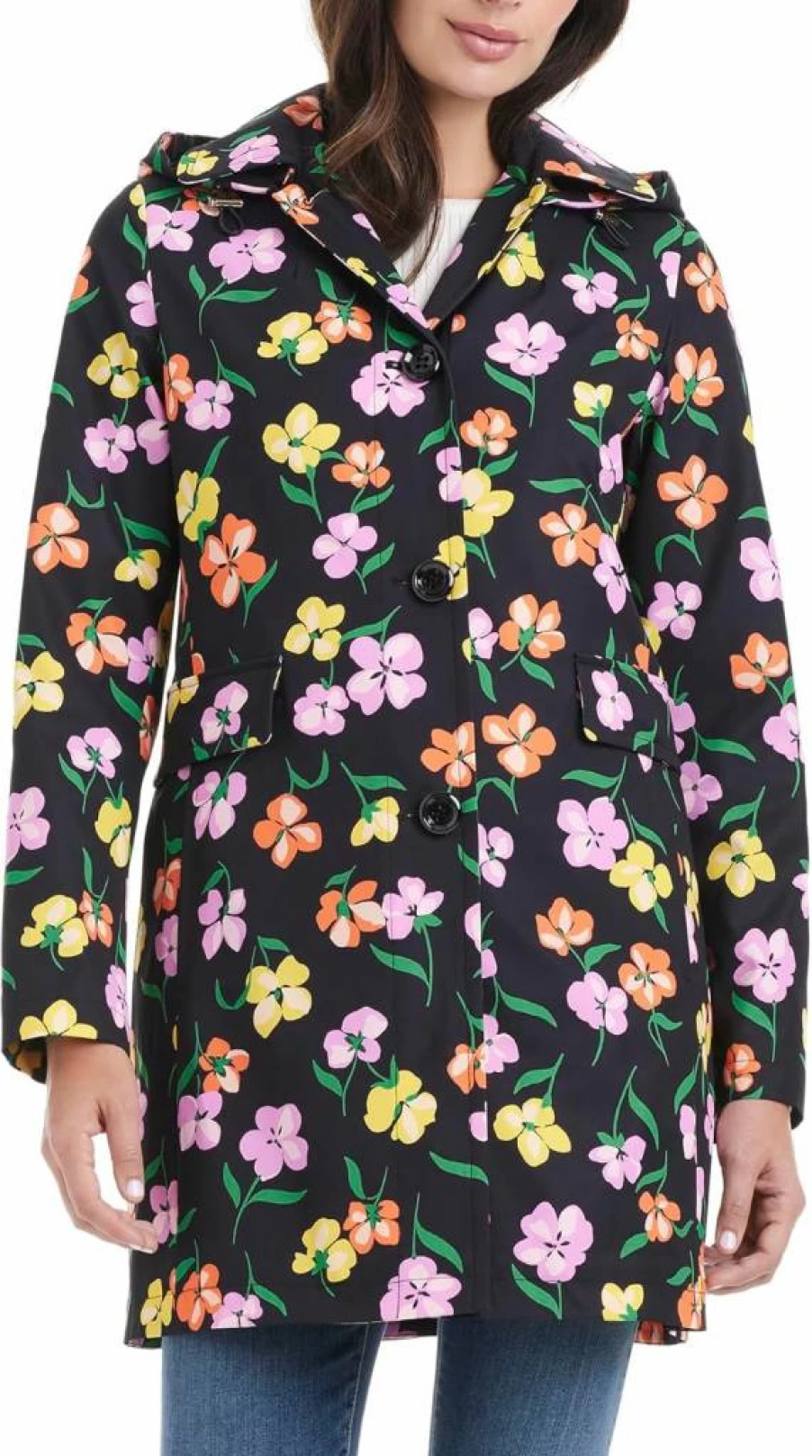 Kate Spade New York Women's Waterproof Raincoat with Detachable Hood - Lightweight Trench Coat for Women