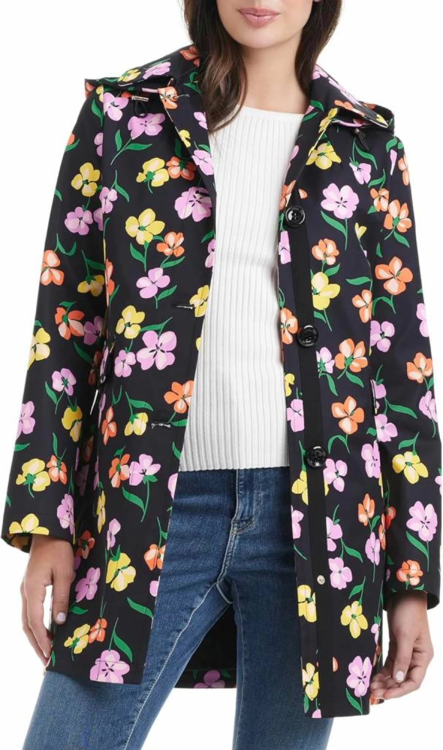 Kate Spade New York Women's Waterproof Raincoat with Detachable Hood - Lightweight Trench Coat for Women