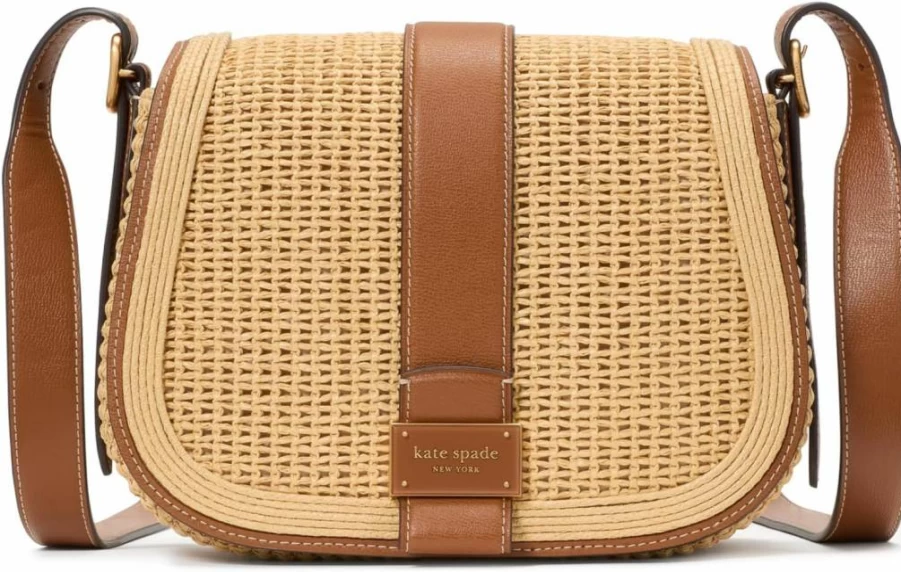 Kate Spade New York Medium Nouveau Straw Saddle Bag in Cavern Clay - Multi-Color Crossbody Purse for Women