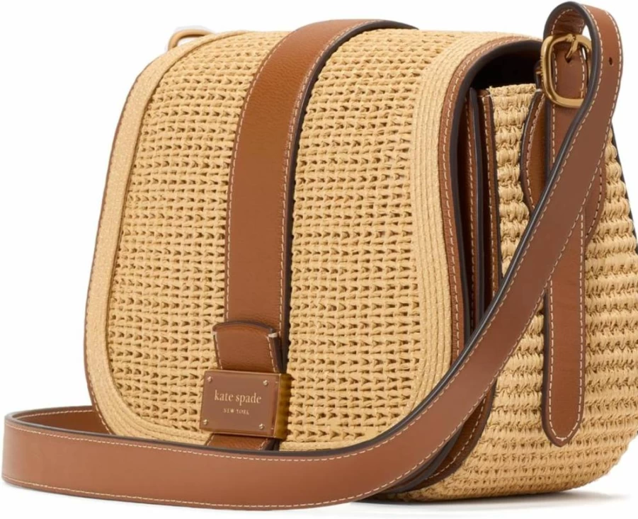 Kate Spade New York Medium Nouveau Straw Saddle Bag in Cavern Clay - Multi-Color Crossbody Purse for Women