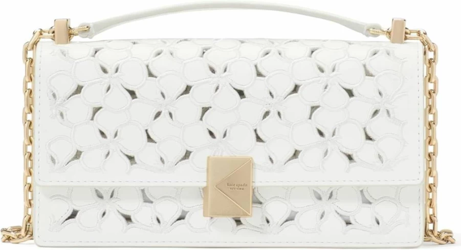 Kate Spade New York Deco Dot Leather Crossbody Bag with Chain Strap - Fine Grain Shoulder Purse for Women