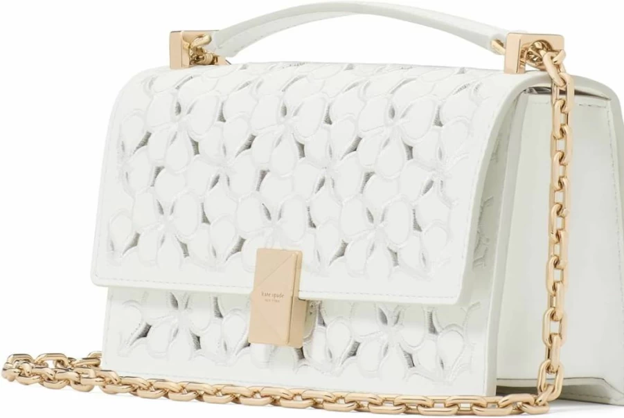 Kate Spade New York Deco Dot Leather Crossbody Bag with Chain Strap - Fine Grain Shoulder Purse for Women