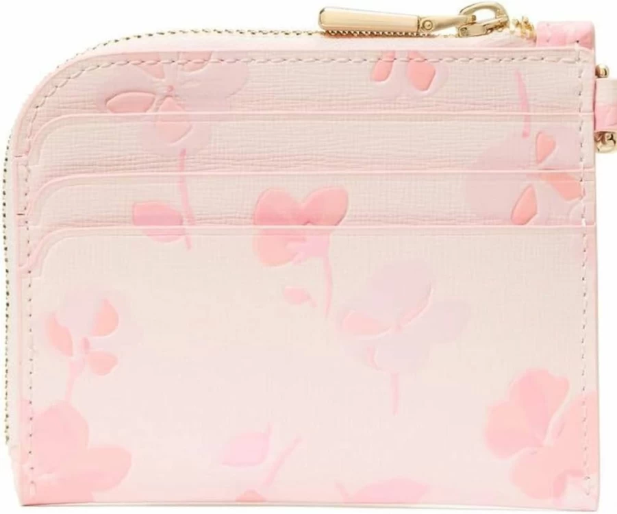 Kate Spade New York Devin Leather Wristlet Card Holder - Blush Multi Floral Embossed Saffiano Coin Purse