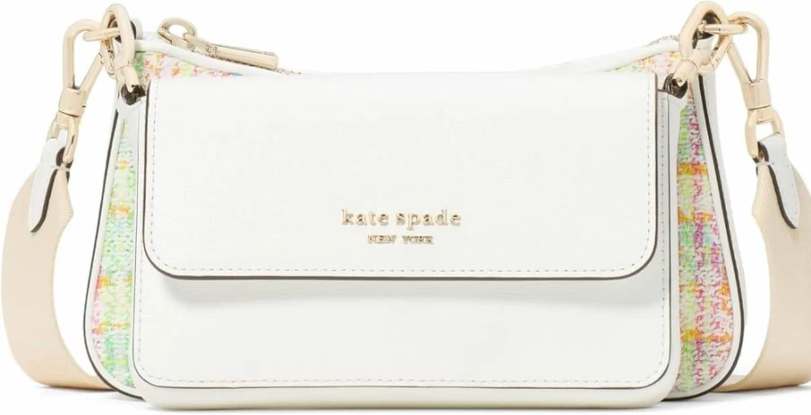 Kate Spade New York Double Up Tweed Crossbody Bag for Women, Multi-Color Stylish Shoulder Purse