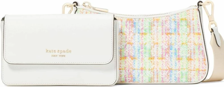Kate Spade New York Double Up Tweed Crossbody Bag for Women, Multi-Color Stylish Shoulder Purse