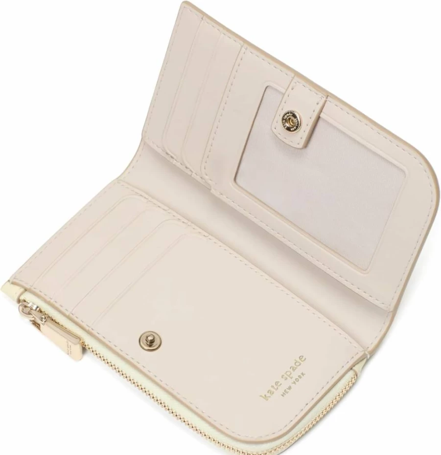 Kate Spade New York Devin Saffiano Leather Slim Bifold Wallet for Women, Sweet Cream, Small RFID Card Holder