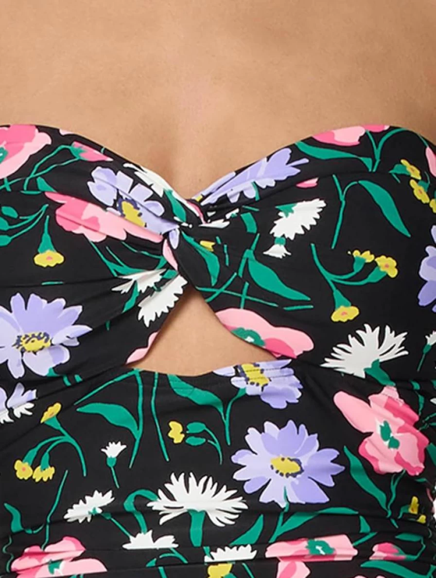 Kate Spade New York Women's Floral Bandeau One-Piece Swimsuit Spring Bouquet Print