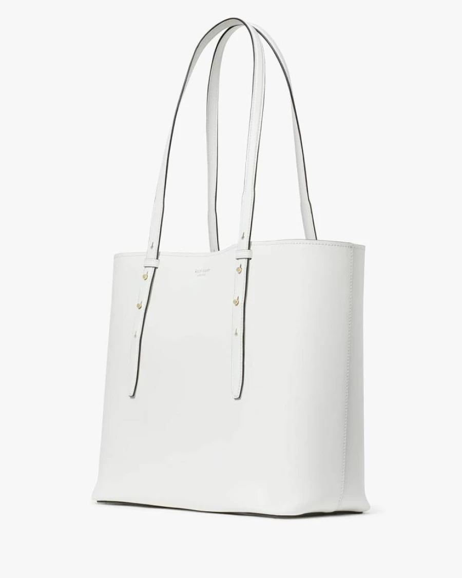 Kate Spade New York Large Leather Tote Bag - Do It All Fine Grain, True White, Stylish Women's Handbag