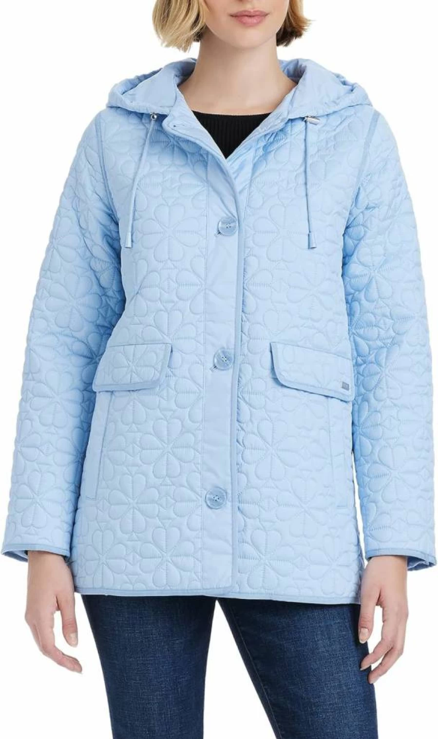 Kate Spade New York Women's Quilted Hooded Jacket - Lightweight A-Line Winter Coat