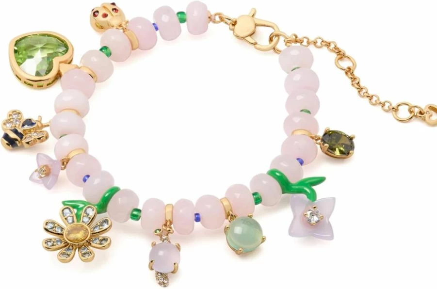 Kate Spade New York Beaded Charm Bracelet with Garden Friends Design, Multi-Color Fashion Jewelry for Women