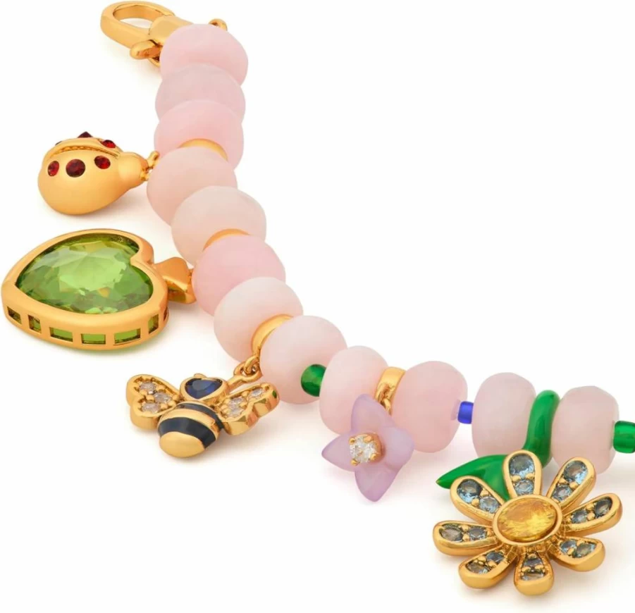 Kate Spade New York Beaded Charm Bracelet with Garden Friends Design, Multi-Color Fashion Jewelry for Women