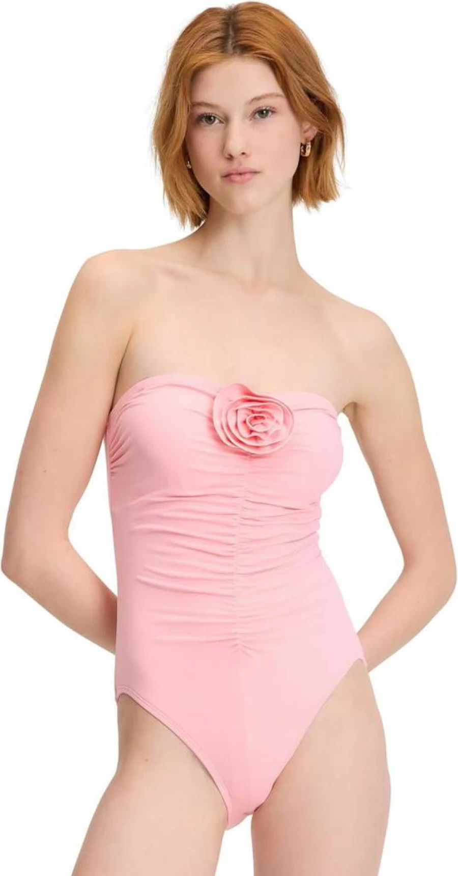Kate Spade New York Women's Solid Rosette Bandeau One-Piece Swimsuit