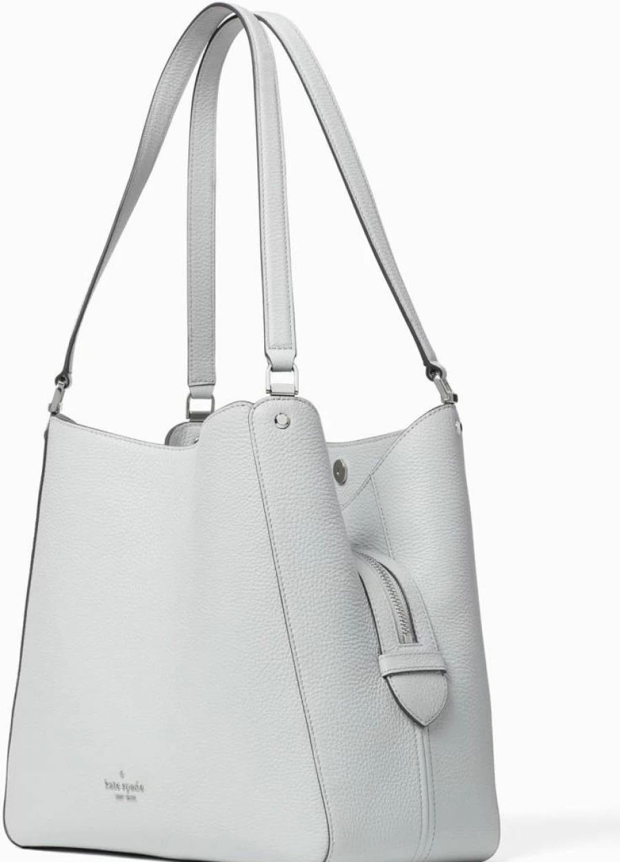 Kate Spade New York Leila Medium Leather Shoulder Bag in Mountain Grey - Triple Compartment Pebbled Leather Handbag for Women