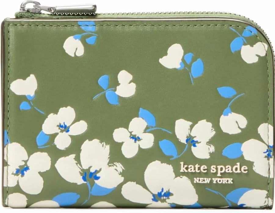 Kate Spade New York Devin Small Leather Wallet - Floral Embossed Design, Compact Cedar Stand Multi, Stylish Women's Accessory