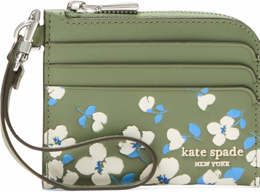 Kate Spade New York Devin Leather Wristlet - Embossed Floral Design Coin Purse & Card Holder in Cedar Multi
